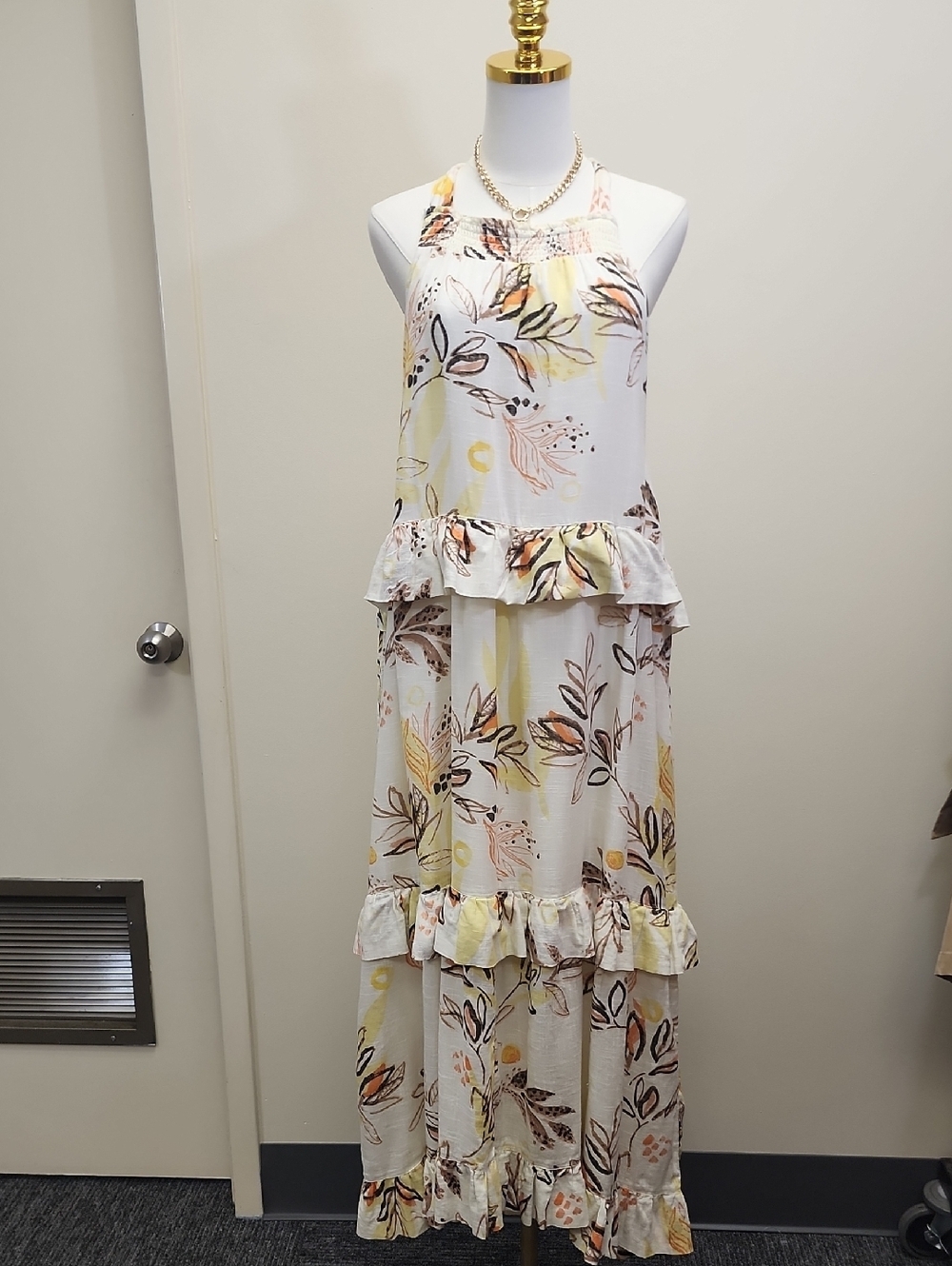 Free People White Floral Ruffle Tiered Halter Maxi Dress Size Small